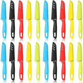 Lothee 20 Pcs Paring Knife Bulk, 5 Colors Fruit & Vegetable Knife, Stainless Steel, Ultra Sharp, Plastic Handle, 3.94 Inches