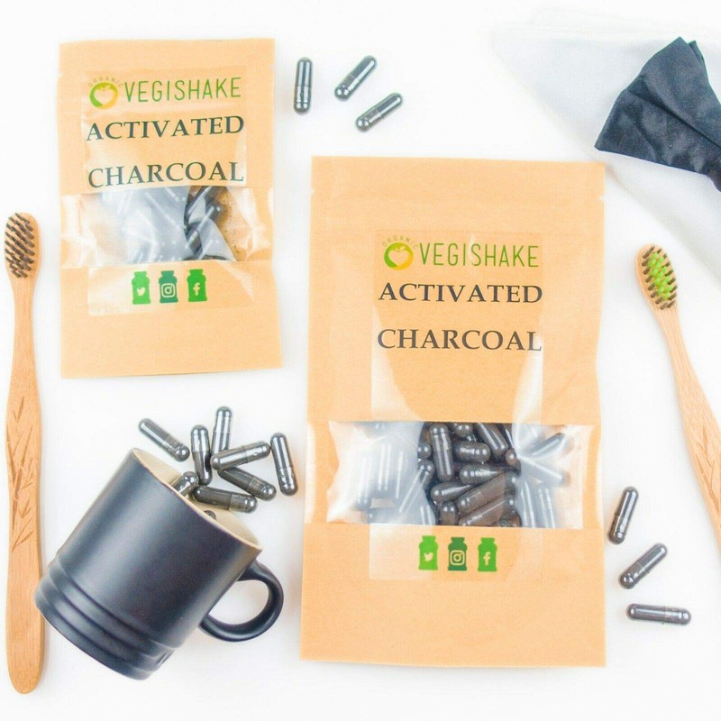 Activated Charcoal HPMC Capsules 500mg Cleanse Detox Digestion Toxins Bloating