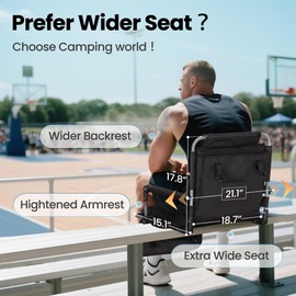 HIGH POINT SPORTS Foldable Stadium Seats for Bleachers with Back Support, Bleacher Seats Chairs with Back and Cushion, Portable Folding Stadium Chairs with Armrest and Cup Holder, Black-Grey