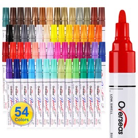 Overseas 54 Colors Paint Pens, Oil Based Assorted Colors Permanent Markers - Medium Tip, Quick Dry, Waterproof Paint Markers for Metal, Wood, Plastic, Rock, Stone, Canvas, Glass, Rubber, Leather