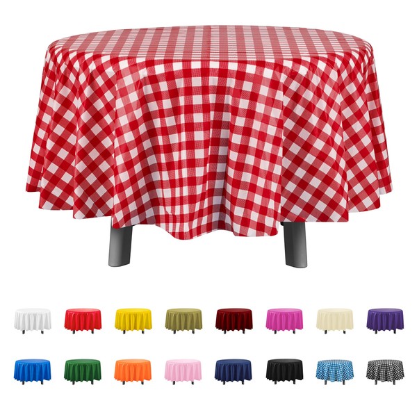 Eleclassi 6 Pack Red and White Checkered Round Plastic Table