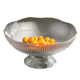 HAOHIZE Plastic Footed Fruit Plate, Decorative Pedestal Bowl with Draining Hole Detachable Base Household Living Room Coffee Table Fruit Candy Snack Display Plate (Gray)