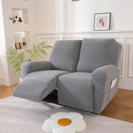 NORTHERN BROTHERS Loveseat Cover - Jacquard Reclining Cover for 2 Seater, Pet Friendly, Light Grey
