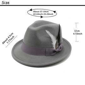 LIDHAY Classic Fedora Hats for Men & Women Vintage Style Short Brim Felt Hat Panama Fedora Hats with Bands JZ-80 Light Grey