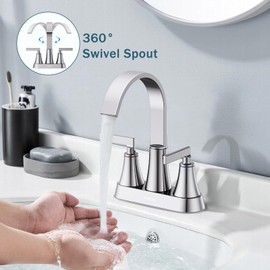 Centerset Bathroom Faucet, 2-Handle Bathroom Faucets, HURRAN 4 Inch Bathroom Sink Faucet, 1.2 GPM Flow Rate, Lead-Free, Chrome