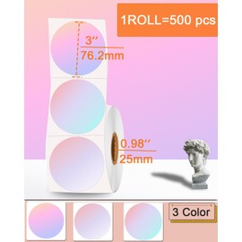 Joatuxul 3×3 Round Thermal Sticker Labels, Self-Adhesive 3 Inch Circle Thermal Labels, Multi-Purpose Thermal Printer Labels for DIY Logo Design,Name Tag,QR Code, 500 Labels/1 Roll, Fantasy Purple