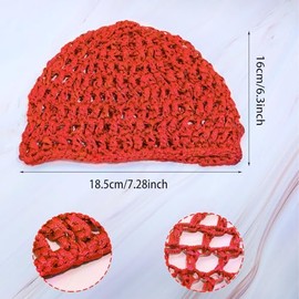 PENTA ANGEL PENTA ANGEL Mesh Crochet Hair Net 2Pcs Elastic Soft Rayon Knit Snoods Hat Sleeping Hair Cap Cover Accessory for Women Girls Long Thick Curly Hair (Red)