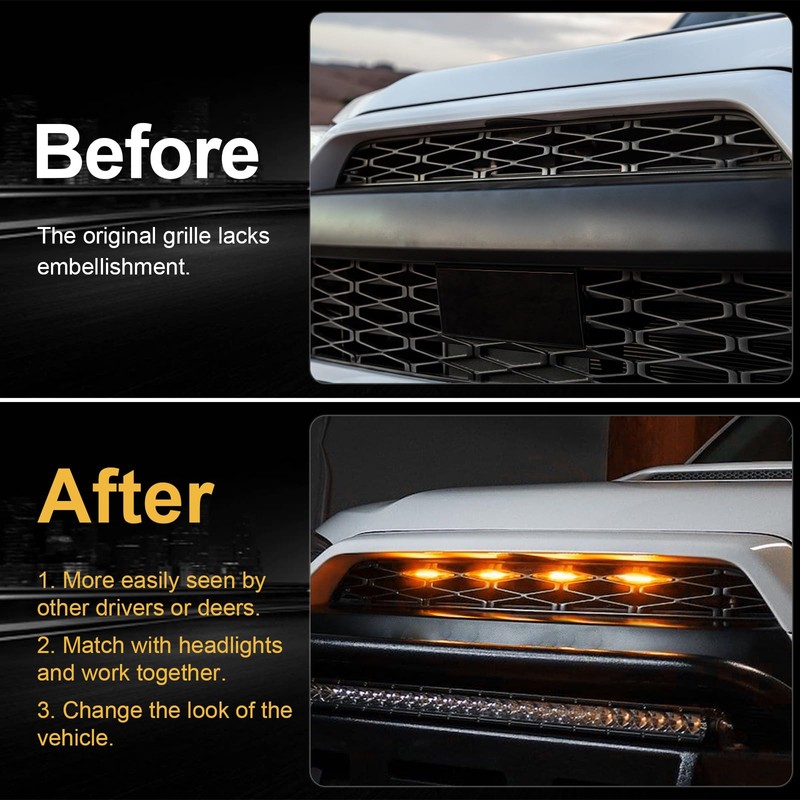 BreTrewri 4pcs Amber Led Grill Lights for 2014-2019 Toyota 4runner