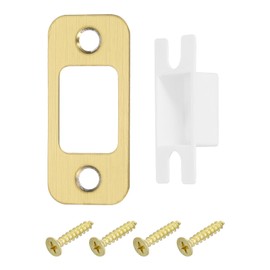 sourcing map 4 Sets Door Strike Plate, 57mm x 25.5mm Stainless Steel Latch Deadbolt Replacement Lock Strike Plate for Door Frame Door Jamb Reinforcement, Fillet Angle, Gold