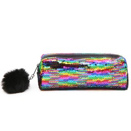 Large Rainbow Reversible Sequin Pencil Case School Glitter Make Up Bag Pouch (Colorful Rainbow)