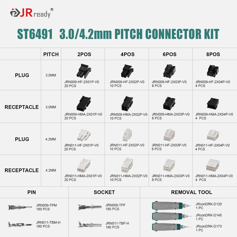 JRready ST6491 3.0/4.2mm Pitch Two Types 2 4 6 8