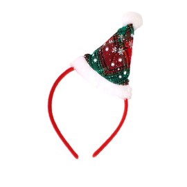 2pcs Christmas Hat Headband Sequins Top Hat Hairhoop Novelty Headdress Hair Accessory For Holiday Festival Kids Adults (Green Red)