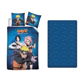 AYMAX S.P.R.L Naruto 3-piece bed linen set, duvet cover 140 x 200 cm, pillowcase 63 x 63 cm and fitted sheet 90 x 190 cm
