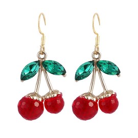 3D Cute Red Cherry Charm Gold Dangle Drop Hook Earrings for Women Daughter 925 Sterling Silver Gold Finish Hypoallergenic Acrylic Y2K Earrings Jewelry Gift