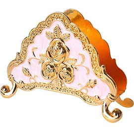 Nerien Vintage Metal Napkin Holder, Collection Tabletop Paper Napkin Stand, Retro Napkin Freestanding Organizer, Tissue Dispenser for Home Kitchen Indoor Outdoor Decor, Gold White Rose
