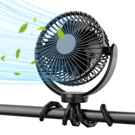 Koonie 5000mAh Portable Stroller Fan - 3-Speed Battery Operated, Flexible Clip-on Tripod, 360° Rotate Flexible Tripod，USB Rechargeable Cooling for Bike, Treadmill, Travel & Car Seat