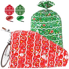 Giant Christmas Bike Gift Bags Plastic Jumbo Gift Bag 2 Pcs 80"x60" Oversized Present Bag Xmas Gift Wrapping XXL Bicycle Bags Birthday Party Favors Noel