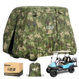 10L0L 2/4/4+2 Passenger Golf Cart Cover Fits for Yamaha EZGO Club Car, 420D Waterproof Durable Polyester Golf Cart Cover with Three Zipper Doors Windproof Sunproof - Camouflage