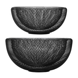 IBWell Metal Wire Woven Fruit Storage Bowl Basket for Kitchen, Large Black Mesh Fruit Stand, for Apple, Pineapple, Banana, Orange, Lemon, Pear, Strawberry, Watermelon (Black, Normal & Large)