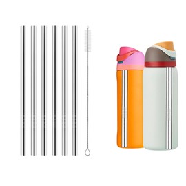 6Pcs Metal Straw Replacement for Owala Water Bottle, Reusable Stainless Steel Straws Compatible with Owala Water Bottle, Straws Drinking Accessories Parts with A Cleaning Brushes