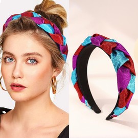 Yean Braided Knotted Headband for Women, Glittery Cross Headband, Wide Hair Bands for Festival Party Costumes