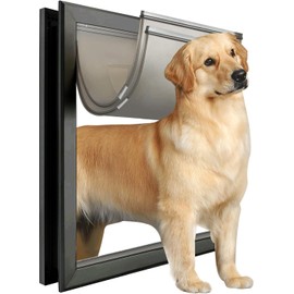 Extra Large Dog Door, XL Dog Door with 2 Self-Closing Insulated Flaps for Extreme Weather, Heavy Duty Aluminum XXL Dogs Doors for Pets Up to 230LBS, for Interior & Exterior Doors, X-Large, Black