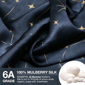 MANSPHIL 2 Pack Silk Pillowcase Queen Black Stars Pattern, 6A Grade 22 Momme 100% Real Mulberry Silk, Blue Starry Sky Pattern Silk Zipper Pillow Case for Hair and Skin, 20"x30"