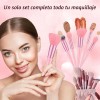 13 Piezas Brochas Maquillaje Y 3 Esponja Para Maquillaje Rosa
