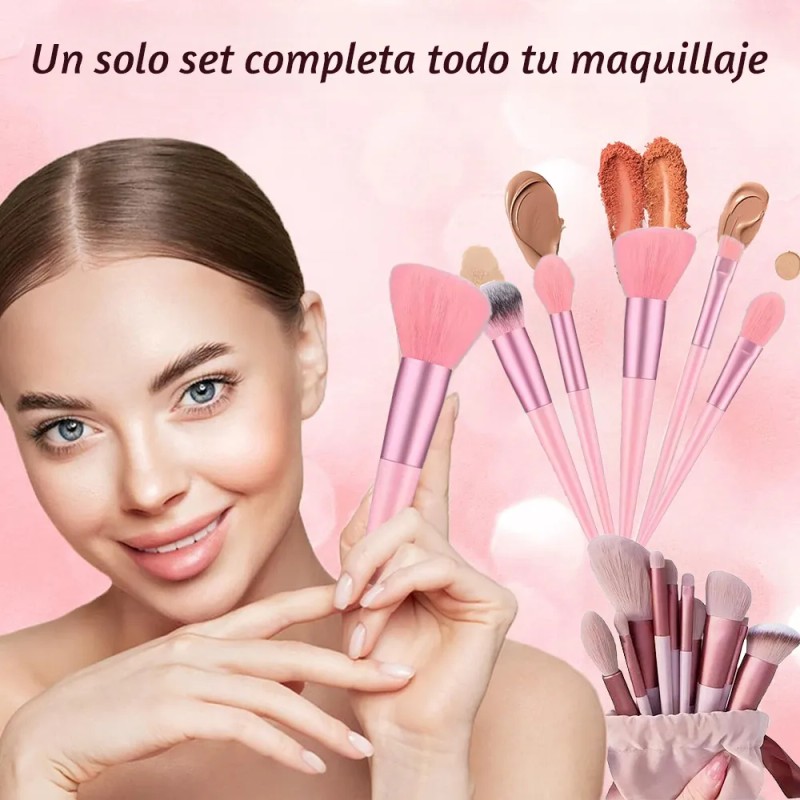 13 Piezas Brochas Maquillaje Y 3 Esponja Para Maquillaje Rosa