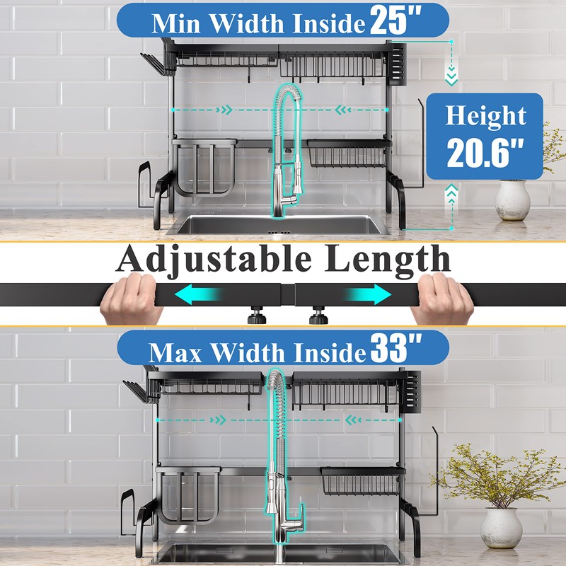 SAYZH Over The Sink Dish Drying Rack, Adjustable (25.5 to