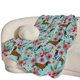 Dachshund Blanket Decor Gifts for Dachshund Lover Flannel Fleece Fuzzy Throw Blanket Soft Warm Cozy Plush Floral Blanket for Bed Couch Living Room Stuffed Decoration for Women Kids Adult 50"x40"
