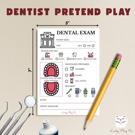 Lucky Play Co. Pet Daycare Pretend Play Playtime Notepad for Kids – Imaginative Dentist Dental Teeth Doctor Role Play – 5”x7” Activity Pad – 25 Tear-Off Pages – Made in USA