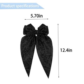 Black Sparkly Bow Hair Clips for Thin Long Fine Thick Bowknot Hair Barrettes Ribbon Large Glitter Long Tail Bow Hairpin for Women Girls Headdress Decor Accessories for Kids Teenagers