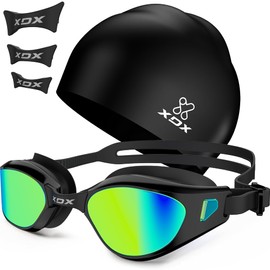 XDX Swim Goggles with Swim Cap Anti-Fog Pool Goggles with Detachable Lenses Swimming Goggles Cap Set for Youth Men Women,Aqua
