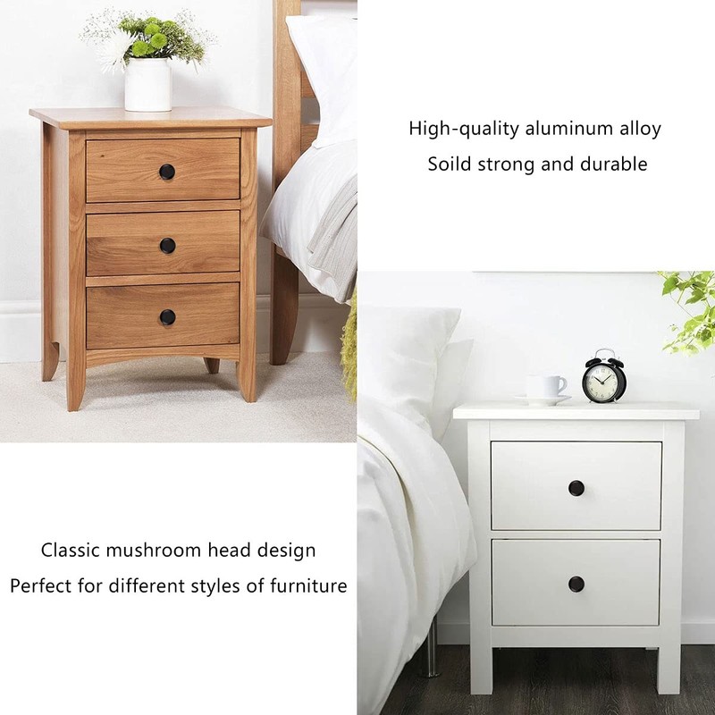 Cabinet Knobs, 12Pcs Round Mushroom Drawer Knobs, Matted Black Drawer