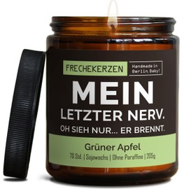 Lustige Duftkerze mit asozialem Spruch | Handgemacht aus Sojawachs | In Geschenkbox | Gast Geschenk Freundschaft Kumpel Papa Partner Schwester BFF Deko schlechte Laune |Apfel