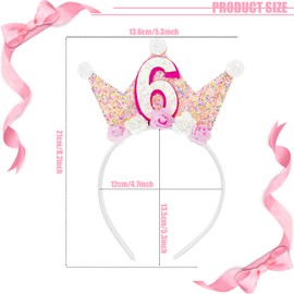 6th Decorations for Women, Birthday Crown Headbands, 6-Year-Old Happy Birthday Decorations Flower Princess Tiara Hair Accessory, Girls 6th Gift Party Supplies