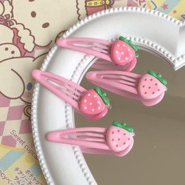 12 Pcs Strawberry Hair Clips for Women,Pink Cute Hair Barrettes, Fruit Cutecore Hair Accessories,Suitable for thick, slender, straight curly hair - light pink and dark pink.