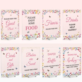 Yousoontic 8 Pcs Wildflowers Table Signs for Baby Shower Decorations 5 x 7" Baby in Bloom Acrylic Sign Centerpieces with Stand Wildflowers Shower Birthday Party Decorations