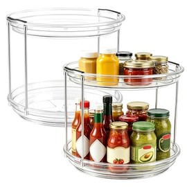 Set of 2 Turntable Organisers, Diameter 23.5 cm, 2-Tier Transparent Lazy Susan Made of PET, Spice & Perfume Organiser for Kitchen, Cupboard, Bathroom and Dressing Table