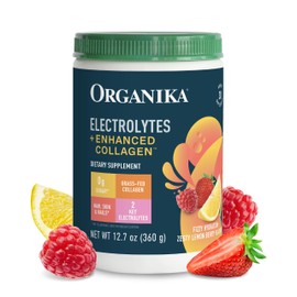 Organika Electrolitos con Colágeno con Prebióticos Limón y Bayas 360 g  Con 5 g de colágeno bovino, fibra prebiótica y vitamina C por porción sin...  