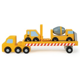 Mentari Toys - Construction Transporter - Wooden Truck with Rotating Wheels, Detachable Trailer, Cement Mixer and Heavy Lifter - Fosters Imaginative Play, Motor Skills & Hand-Eye Coordination - Age 3+