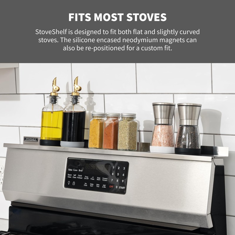 StoveShelf 30" Length Stainless Steel Finish Magnetic Shelf for Kitchen