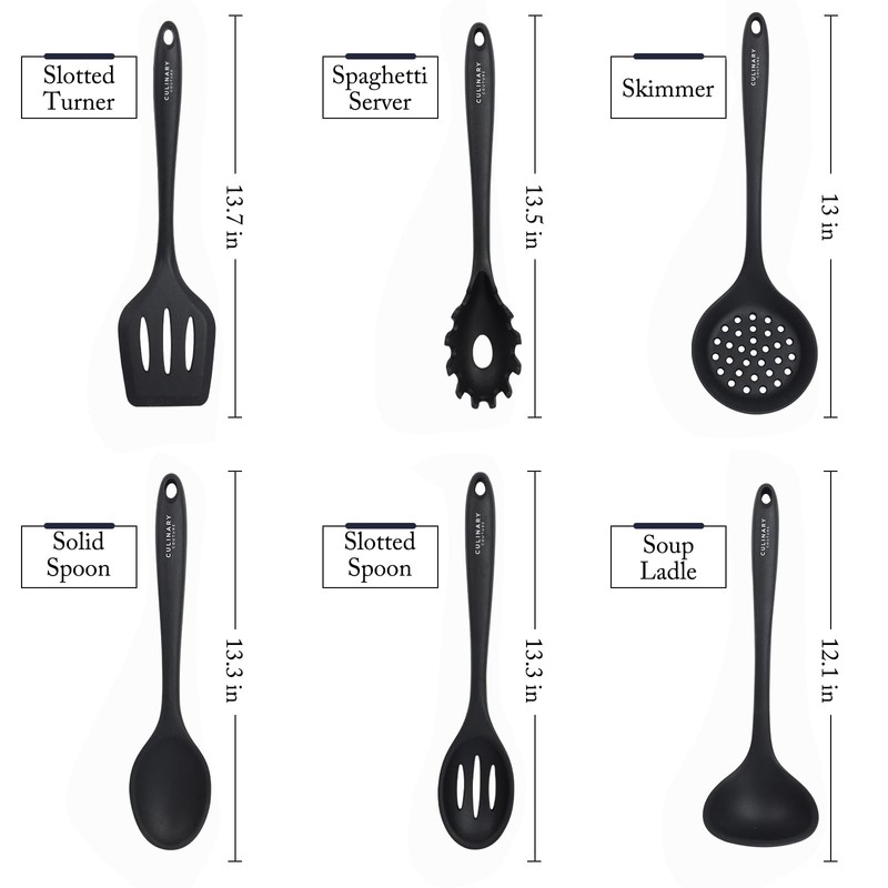 Culinary Couture Black Silicone Kitchen Utensils Set of 6, Non-Stick