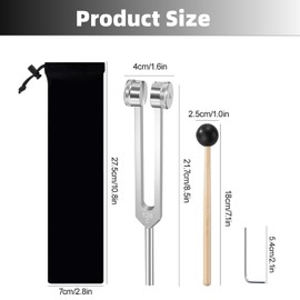 128 Hz Tuning Fork, Tuning Fork for Healing Chakra Set, Therapeutic Tuning Fork, Tuning Fork Set, 128 Hz Tuning Fork, Aluminium Alloy with Percussion Hammer Mallet, Black Storage Bag
