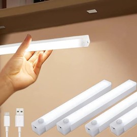 4PCS Luz Nocturna Con Sensor -Luz Led con Sensor de Movimiento,Luz Led Recargable,modo conmutable,Luz de noche portátil para pasillo, cocina, armario (luz blanca 30cm)