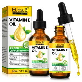 Natural Vitamin E Oil - 75,000 IU Ultra Concentrated - Moisturizes, Fades Scars & Stretch Marks, Anti-Aging & Skin Hydration - For Face, Body, Hair, and Nails (60 ml (Pack of 3))