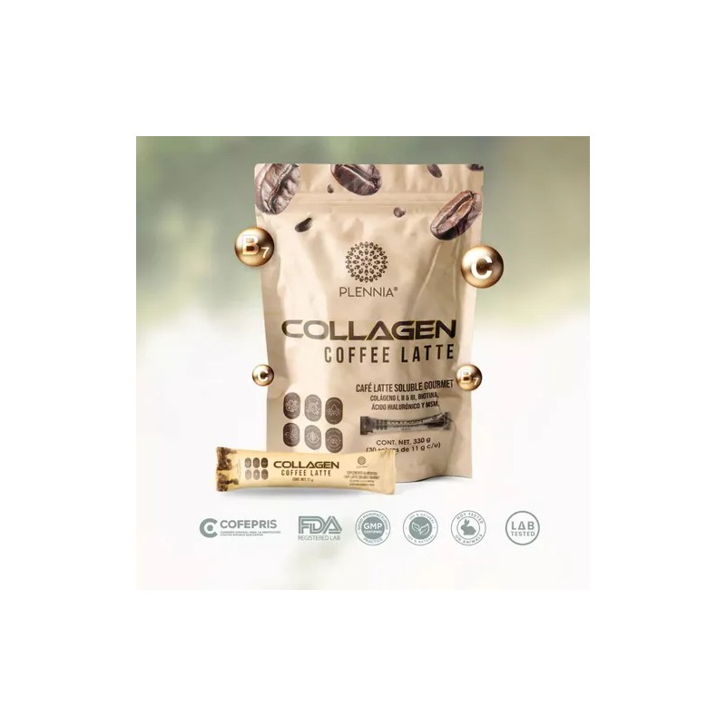 Plennia Collagen Coffee Latte 330g Cafe Soluble 30 Sobres