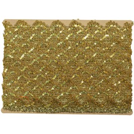 Tibaoffy Long 14 Yard Wide 35mm/1.37inch Light Gold with Gold Sequins lace Trim Decorated Craft Ribbon for DIY Craft Sewing Fabric, Crafts and Sewing（Light Gold with Gold Sequins）