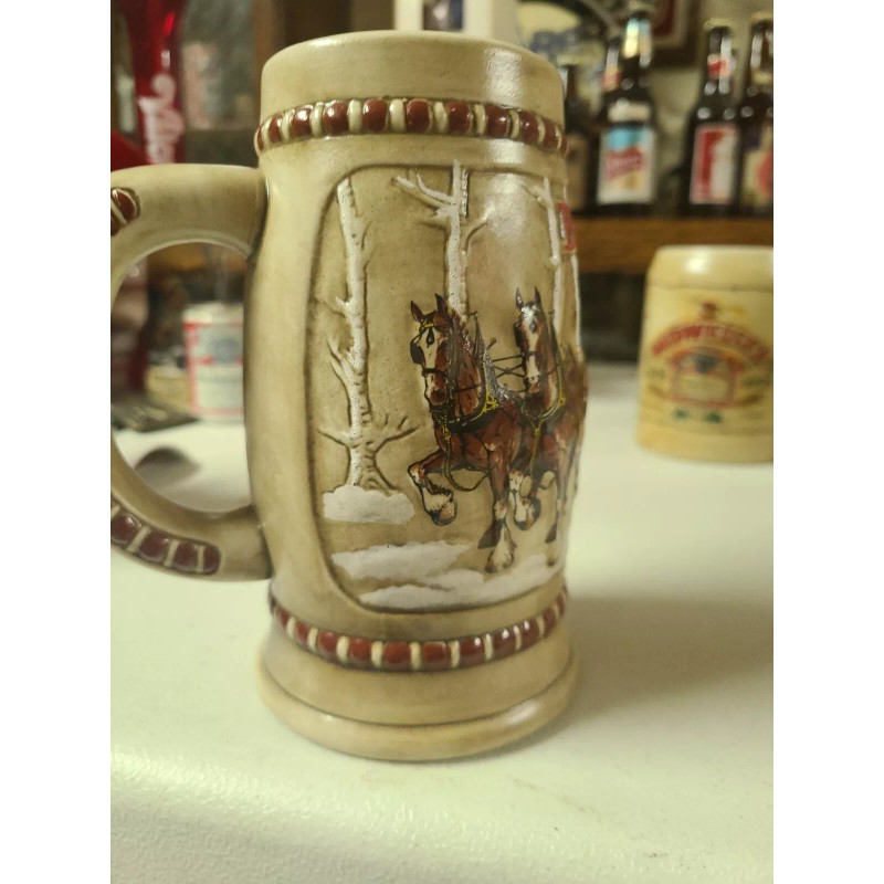 Budweiser 1981 Budweiser Holiday Beer Stein Clydesdale Snowy Woodland Ceramarte
